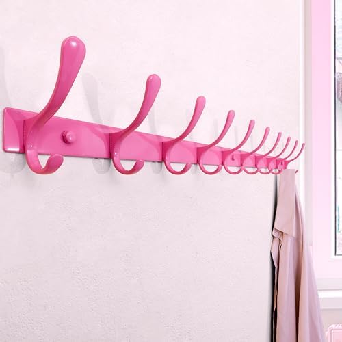 SKOLOO Coat Rack Wall Mounted - 10 Hooks, Pack of 2, Heavy Duty, Stainless Steel, Metal Wall Hanger, Sturdy Coat Hooks for Hanging Coats, Jacket, Clothes, Hat, Pink - Image 2