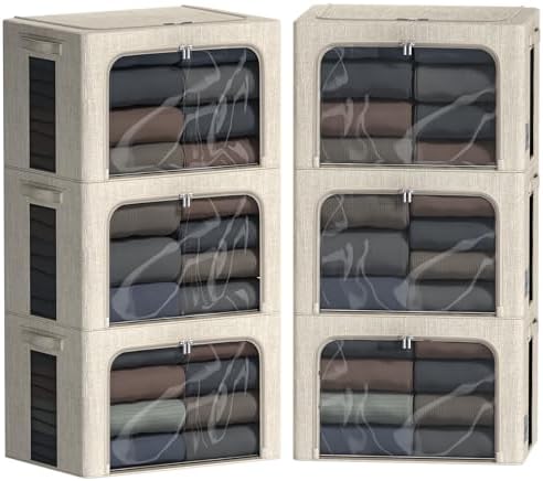FHSQX 6 Pack Clothes Storage Bins,Beige, 15.7x11.8x9.8inch(30L) by FHSQX