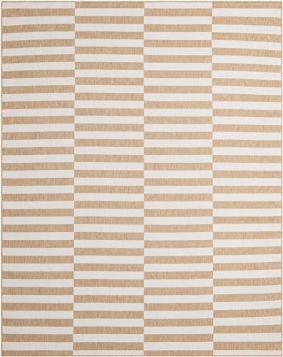 Unique Loom Outdoor Striped Collection Area Rug - Striped (7' 10" x 10' Rectangle Taupe/Ivory) - Image 3