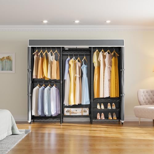 VIPEK V5C Medium Covered Clothes Rack Heavy Duty Portable Closet Wardrobe, Freestanding Black Clothing Rack with Grey Upgraded Polyester Cover, Adjustable Custom, 56.7" Lx15.7 Wx76.4 H - Image 3