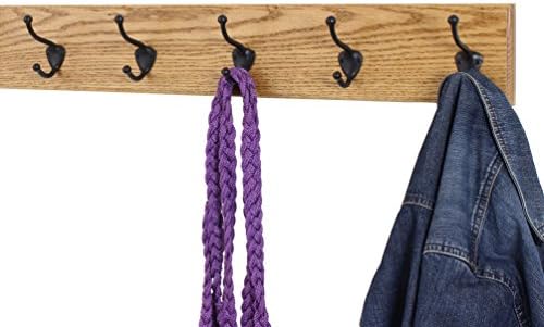 PegandRail Oak Wall Mounted Coat Rack with Bronze Hooks 4.5" Ultra Wide (Golden Oak, 25.5" x 4.5 with 5 Hooks) - Image 2