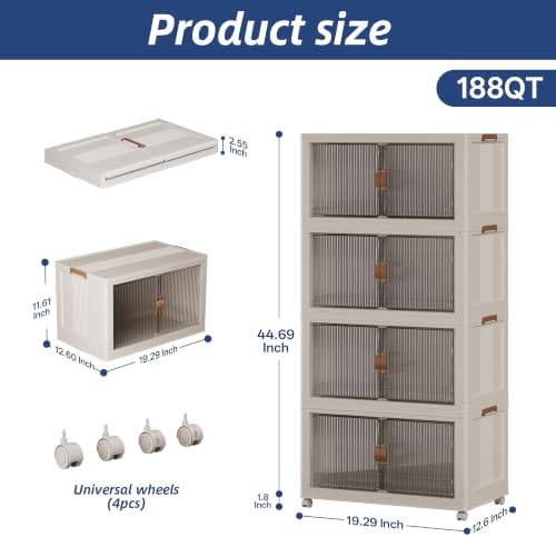 SAILUN Stackable Storage Bins with Lid, 188QT 4 Pack Beige - Image 2