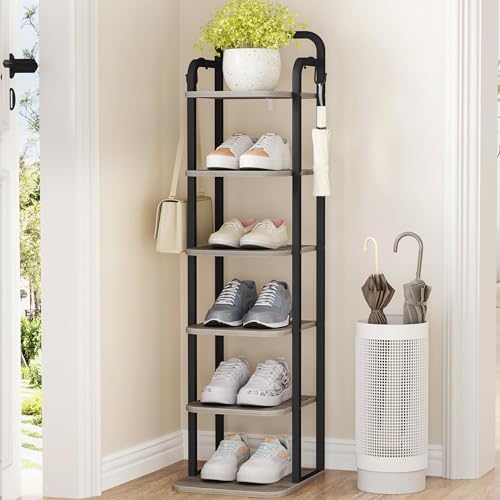 Hzuaneri 6 Tiers Vertical Shoe Rack, Tall Shoes Shelf with 2 Hooks by Hzuaneri
