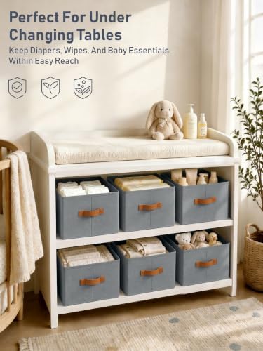 6 Pack Large Closet Storage Baskets Bins for Shelves, Collapsible Fabric Closet Organizers and Storage with Polyester Handles, Decorative Baskets for Organizing Clothes, Towels, Linen Closet 16x12x10" - Image 3