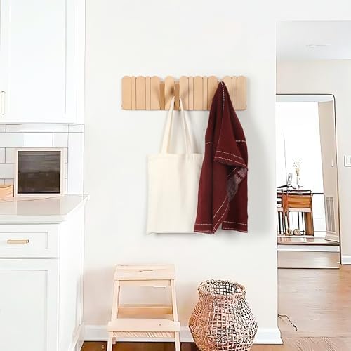 Wall Coat Rack for Entryway: Folding Wood Modern Heavy Duty 8 Hooks - Image 5