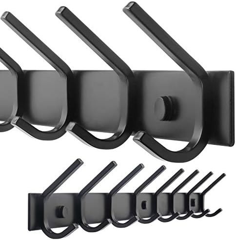 WEBI Coat Rack Wall Mounted,8 Coat Hooks for Hanging Coats,24" Heavy Duty Metal Double Hook Rack Rail Coat Hanger Wall Mount for Clothes Entryway Jacket,Black by WEBI