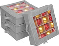ProPik 4 Pcs Christmas Ornament Storage Boxes with Dividers, Transparent Top Zipper Closure, 4 Individual Ornament Holder Trays, Keeps 64 Holiday Ornaments, Ornament Organizer Storage Box (Gray) by ProPik