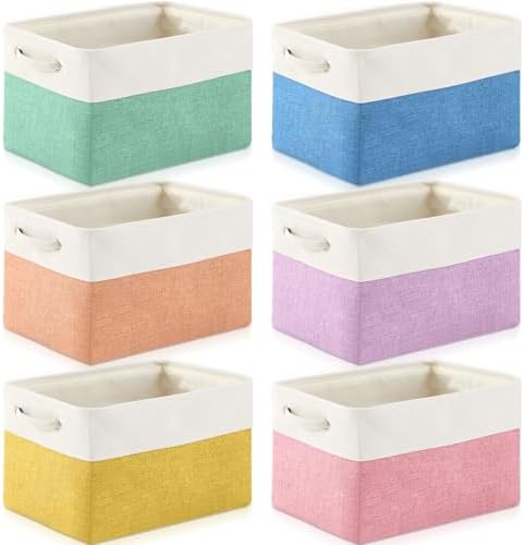 6 Pack Macaron Cube Storage Bins Fabric Handle Cube Baskets, 15x11x9.5 Inch by Geiserailie