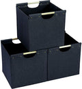HOONEX Collapsible Storage Bins, 13x13x13in Storage Cubes Linen Fabric, 3 Pack, Storage Baskets with Wooden Carry Handles and Sturdy Heavy Cardboard, for Home, Office, Car, Nursery, Dark Grey by HOONEX