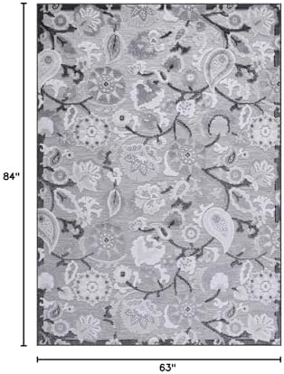Luul Home Floral Indoor Outdoor Rugs 5x7 Large Area Rug for Living Room, Patio Decor, Kitchen, and Entryway Rug, Washable Stain Resistant Outside Carpet Gray 5 x 7 - Image 2