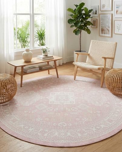 Rugs.com - Outdoor Aztec Rug – 8 Ft Round Pink Indoor/Outdoor Rug – Weather-Resistant Flatweave for Patios, Decks, and Porches - Image 6