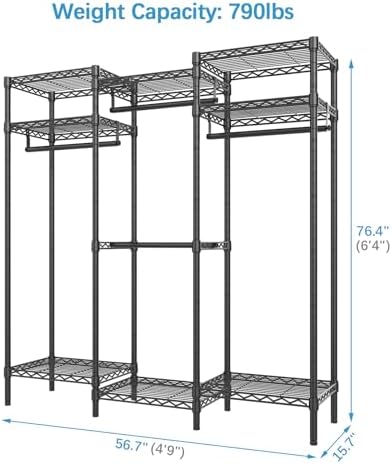 VIPEK V5i Garment Rack Bedroom Armoires Freestanding Closet Organizer, Portable Wardrobe Closet Heavy Duty Clothing Rack with 8 Adjustable Shelves & 4 Hang Rods, 56.7" Lx15.7 Wx76.4 H, Black (Medium) - Image 5