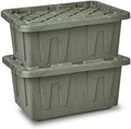 HOMZ 2-Pack Durabilt Tote, Heavy Duty Plastic Storage Bins with Lids, 15 Gallon, Green Camo - Stackable Organizing Containers for Home, Garage, and Office by Homz