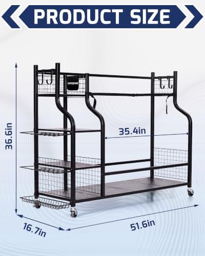 Golf Bag Storage Organizer Rack for Garage, Golf Bag Stand with Rolling Wheels, Heavy-Duty Metal Golf Equipment Organizer for Home, Garage, Clubhouse - Image 5