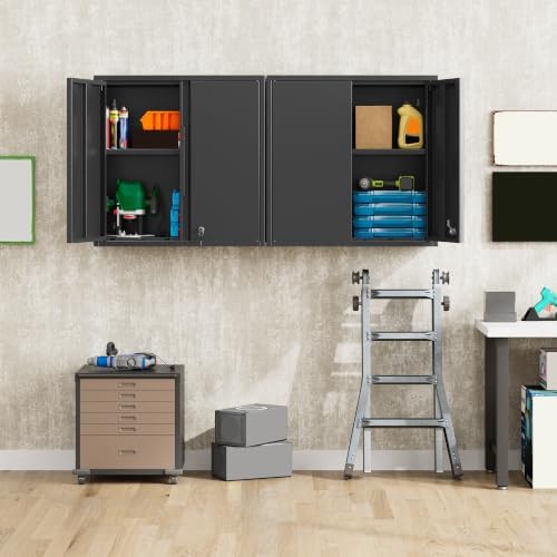 Garage Wall Cabinet with 2 Doors, Metal Wall Cabinet with Lock - Image 2