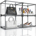 Clear Acrylic Purse Organizer with Aluminum Alloy Frame, Handbag Display Case with Magnetic Door, Stackable Closet Storage Boxes for Purses, Books, Cosmetics & Collectibles (4Pack) by Unknown