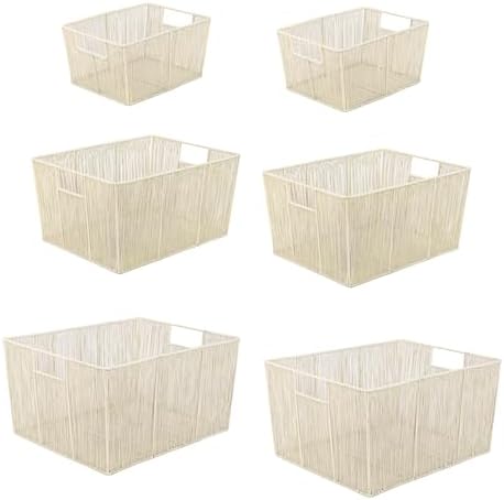 happimess Sutton 6-Piece Nesting Mild Steel Storage Baskets 16", Almond by Happimess