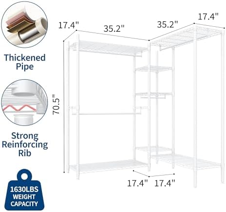 Garvee L-Shaped Clothes Rack Heavy Duty Portable Adjustable Shelves - Image 5