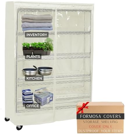 Formosa Covers Premium Clear Front Wire Shelf Cover Off White - Heavy-Duty Storage Solution for Wire Shelving Rack (30”Wx24”Dx72”H) - Waterproof PVC, Water/Dust Resistant Fabric, Multi Zipper by FormosaCovers