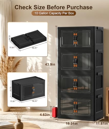 Hanyi 140 QT 4-Tier Storage Bins with Lids, Collapsible Cabinet, Black - Image 2