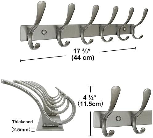 SKOLOO Coat Rack Wall Mounted - 6 Hooks, Pack of 2, Heavy Duty, Stainless Steel, Metal Wall Hanger, Sturdy Coat Hooks for Hanging Coats, Jacket, Clothes, Hat, Matte Grey - Image 5