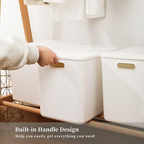 Yishyfier Plastic Storage Baskets Bins Boxes With Lids,Organizing Container White Storage Organizer Bins For Shelves Drawers Desktop Playroom Classroom Office,6-Pack(4XL+2L) - Image 4