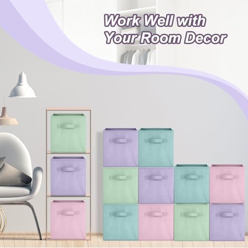 Hillban 24 Pcs Storage Cubes 11'' Collapsible Storage Bins Bulk, Pastel - Image 6