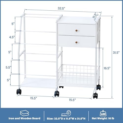 TC-HOMENY Wheeled Wrapping Paper Organizer Gift Wrap Ribbon Rack Blueprint - Image 2