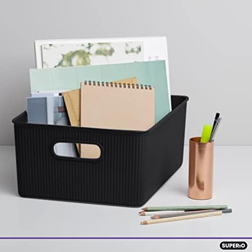 Superio Ribbed Collection - Decorative Plastic Basket Open Home Storage Bins Organizer, Large Brown (4 Pack) Container Boxes for Organizing Closet Storage Bins for Shelves 15 Liter/16 Quart - Image 3