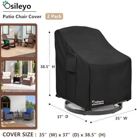 Patio Chair Covers 2 Pack,Swivel Lounge Chair Cover,Waterproof Heavy Duty Patio Furniture Covers for Outdoor Swivel Lounge Chair(35 W x 37 D x 38.5 H inches) Black - Image 2