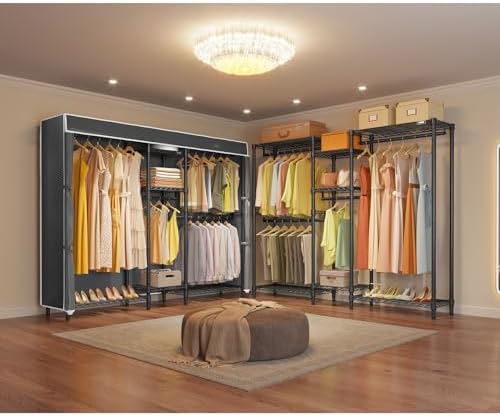 VIPEK Classic V6C Heavy Duty 5 Tiers Wire Garment Rack Large Size Wardrobe Closet Black Metal Clothing With Oxford Fabric Cover, 70.1" L x 17.3" W x 76.4" H, Max Load 870 LBS - Image 2