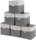 Fabric Storage Cubes 13 x 13, Collapsible Storage Bins for Shelf Baskets, Cube Storage Organizer White Gray Bins with Cotton Handles, Foldable Storage Bin box, Cube Storage Bin 6 Pack by BOFUGA