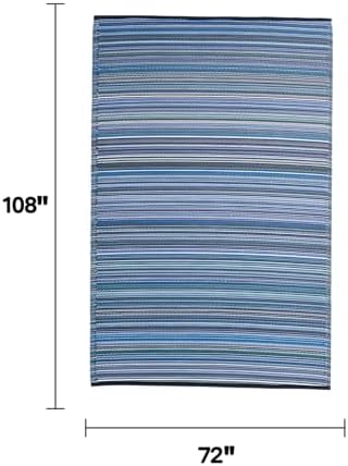 Fab Habitat Outdoor Rug - Waterproof, Fade Resistant, Crease-Free - Premium Recycled Plastic - Striped - Large Patio, Deck, Sunroom, Camping, RV - Cancun - Indigo - 6 x 9 ft - Image 2