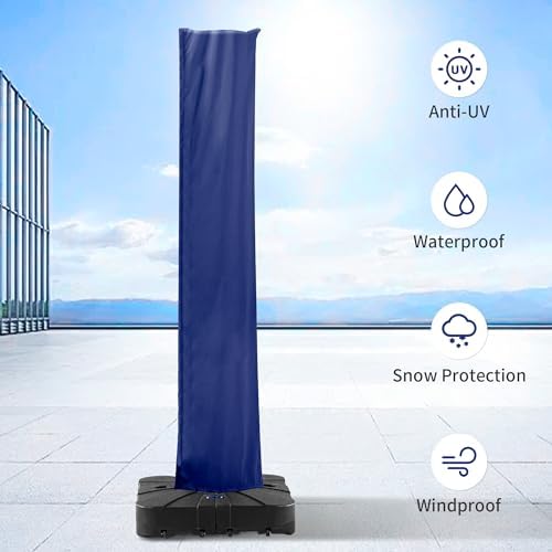 Cantilever Patio Umbrella Cover with Zipper and Pole, Navy - Image 4