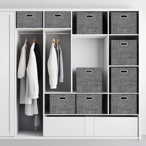 Posprica Closet Storage Bins, 4 Pack Closet Shelf Organizers, Linen Fabric Decorative Storage Baskets for Organizing, Foldable Storage Box for Clothes, 15x10.5x8.25 Inch (Black) - Image 3