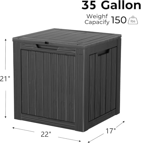 35 Gallon Outdoor Deck Box, Lockable Waterproof Outdoor Storage Boxes For Garden Tools,Indoor Cushions,Accessories Outside Storage Resin Weatherproof Container, Black - Image 3