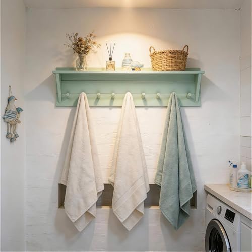 WEBI Coat Rack Wall Mount with Shelf,36" Long Entryway Wall Shelf with Hooks Underneath,9 Peg Hooks for Hanging Coats,Caps,Jacket,Clothes,Light Green - Image 4