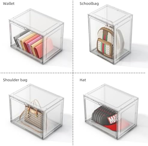5 Pack Purse Organizer for Closet, Handbag Storage Organizer Stackable Display Case with Magnetic Door, Closet Storage Bins for Handbag, Purse, Backpack, Collectibles, White - Image 2