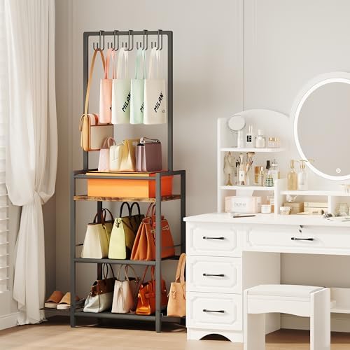 Homeiju Tall Purse Organizer for Closet, Vertical Handbag Organizer, No Scratch Purse Holder Rack, Space-Saving Storage for Purses, Totes, Handbags (Rustic Brown) - Image 5