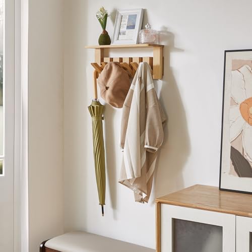 Piano Key Coat Rack Wall Mount with Shelf and 12 Hooks, Natural HWS008N-2 - Image 6