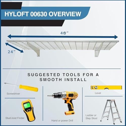 Hyloft 00630 2-Pack Heavy Duty Steel Wall Garage Shelving, 48-Inch X 24-Inch Wall Mounted Shelves for Garage Storage, Low-Profile Brackets, Max Shelf Load 150 Pounds, White Powder Coated Finish - Image 6