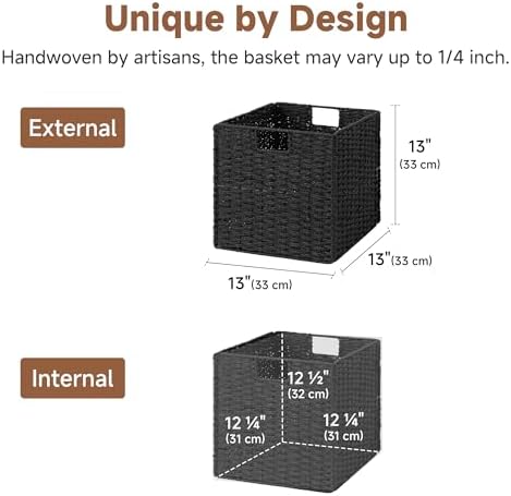 StorageWorks 13 inch Black Wicker Baskets for Storage,Foldable Black Basket - Image 2
