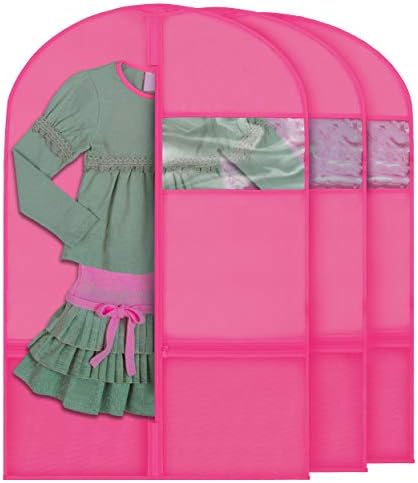 Plixio 36" Kids Garment Bags for Dance Costumes, Childrens Hanging Clothes, Uniform, Suits, Girls Dress Recital Outfit Organizer Dance Garment Bags For Dancers with Zippered Pockets (6 Pack :36",Pink) - Image 5
