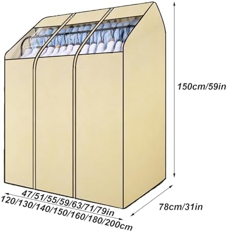 Clothing Rack Covers for High and Low Double Pole Clothes Hanger, Garment Rack Cover with Zipper and Clear Window for Suit, Coat, Long Dresses, Beige(120x78x150cm/47x31x59in) - Image 7