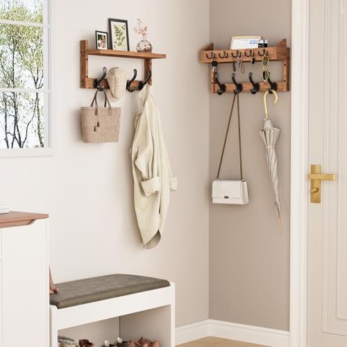 Evermagin 35" Coat Rack Wall Mount with Shelf & 13 Hooks, Entryway, Brown - Image 3