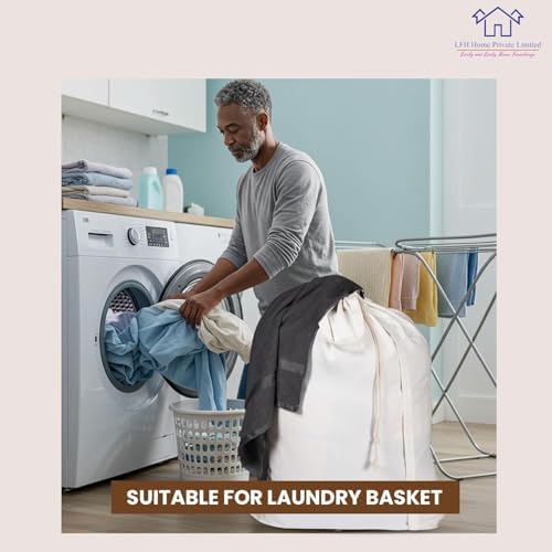 LFH Home Cotton Rich Large Laundry Bag with Handle, Heavy Duty Drawstring Closure Washable Laundry Bags, School Travel, Home, Hotel, College Dorm, Organizer Sack, Toy Clothes 28x40 (Pack of 6)-White - Image 5