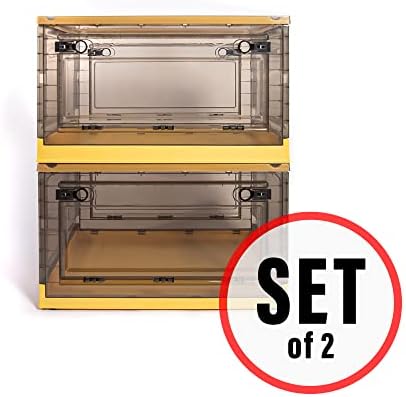 Best Home Fashion 2 packs LARGE Storage Bins Side Opening, Stackable Lid Collapsible, Foldable, Easy Tidy Up with Storage Box, Ideal for Home & Office Organization Storage Cube (Large, Yellow) - Image 7