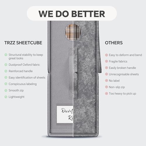 TRZZ 8-Pack Foldable Bed Sheet Storage Bins, Window with Labels, Grey - Image 3