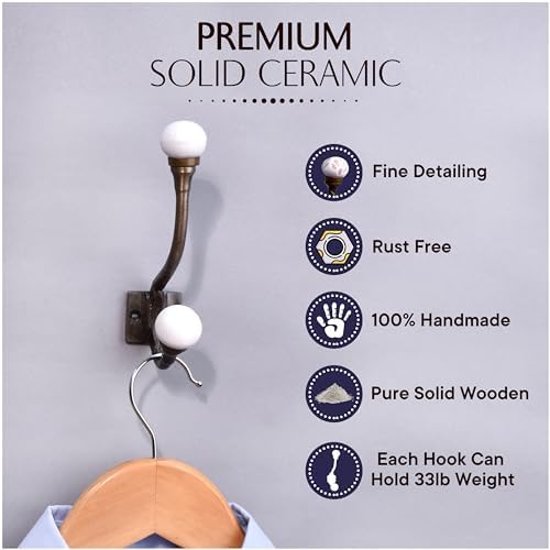 Indian Shelf 6 Piece White Double Wall Hooks for Bags Coats & Towel - Image 3