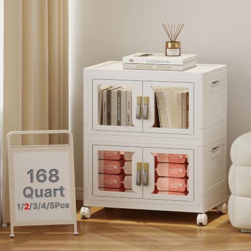 168QT Stackable Storage Bins with Lids, 42Gal Foldable Storage Cabinets by VNVTO